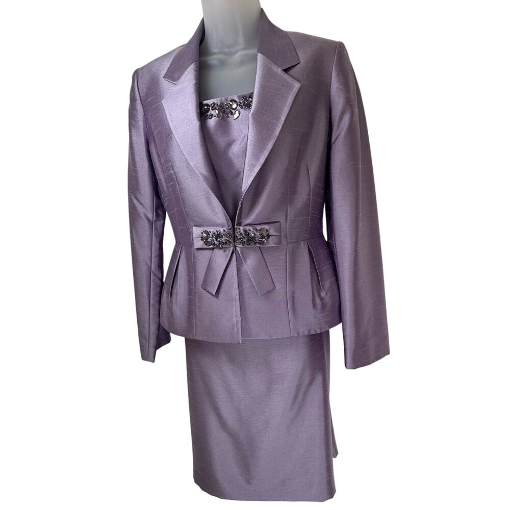Tahari ASL Lux Lilac Lavender Skirt Suit 3 Pc Blazer Top Embellished Beaded Sz 4 - Picture 4 of 13